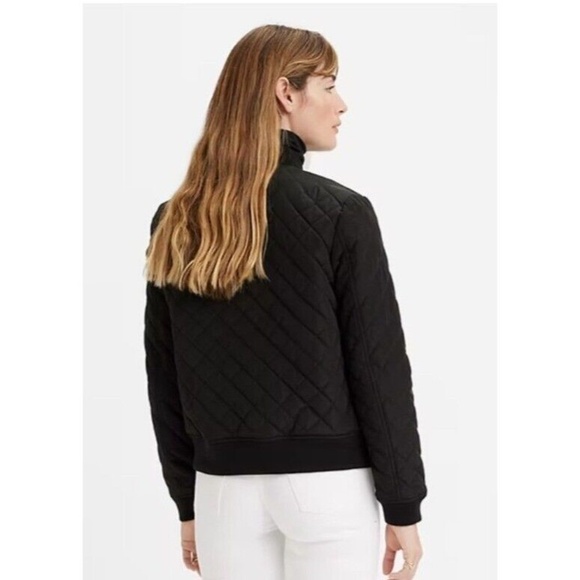 Levi's B. New Women's Ribbed Collar Sz Extra Small Black Quilted Bomber Jacket - Picture 7 of 7